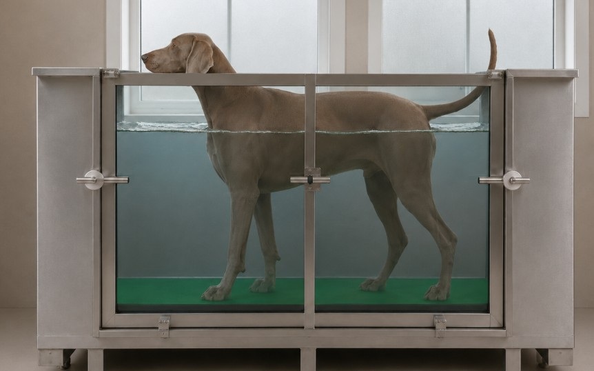 Hund trainiert auf dem Unterwasserlaufband